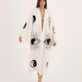 Spiritual Patterned Cozy Kimono - Stylish Kimono with Eye and Yin Yang Symbols