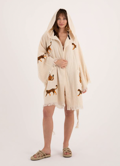 Boho Chic Kimono with Hood and Leopard Design Accents