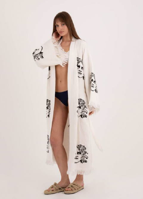 Mythic Elegance Kimono with Medusa Design - Luxurious and Artistic