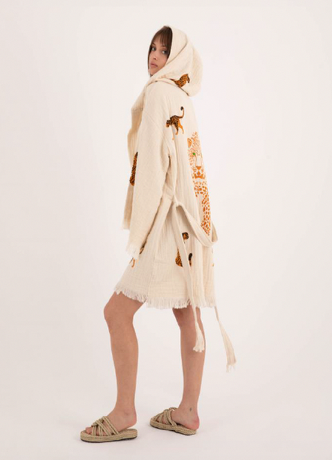 Boho Chic Kimono with Hood and Leopard Design Accents