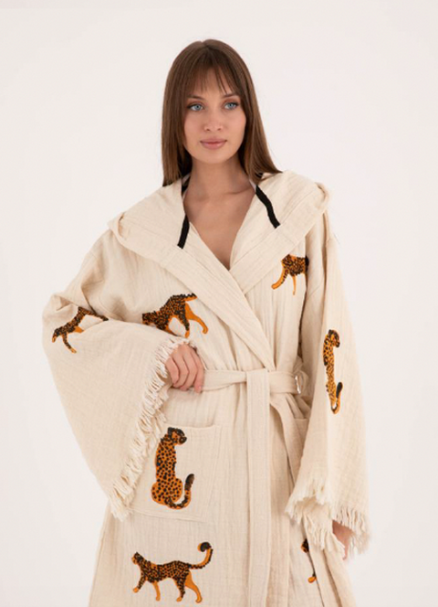 Boho Chic Kimono with Hood and Leopard Design Accents